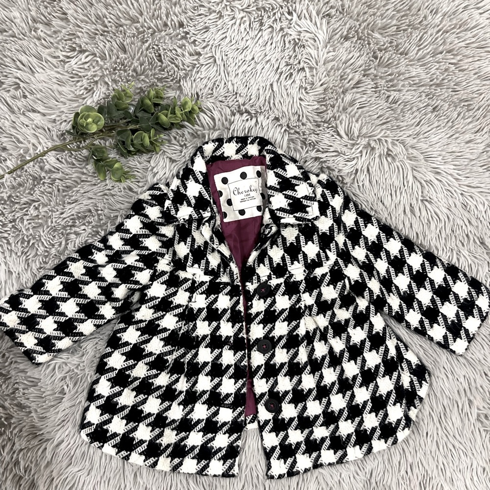Cherokee black and white houndstooth toddler pea coat size 18M